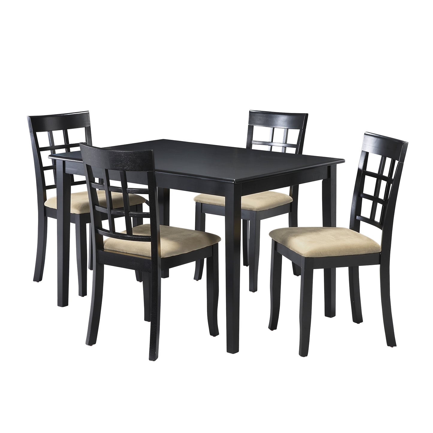 Black Wood Dining Set - 48-inch Table, Window Back Chairs, 5-Piece Set