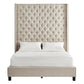 Wingback Button Tufted 84" Tall Headboard Bed - Beige Linen, Queen