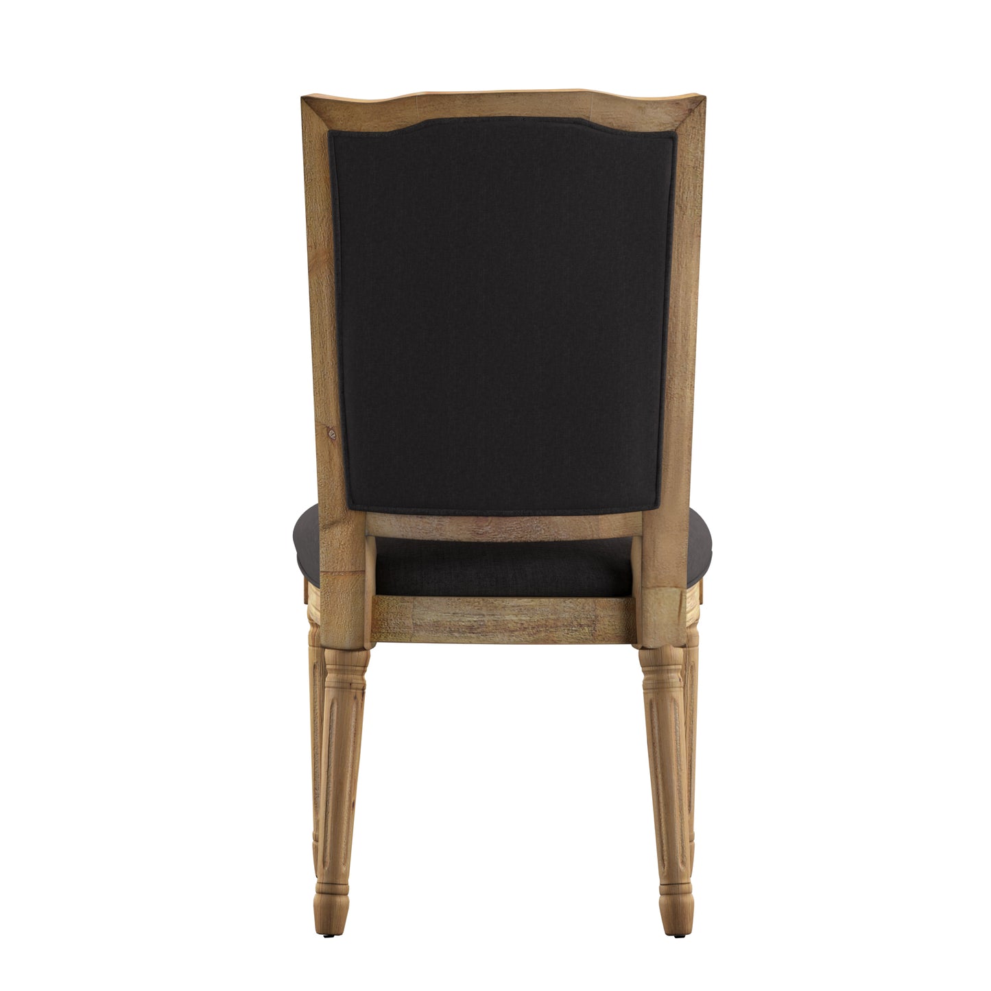 Ornate Linen and Wood Dining Chairs (Set of 2) - Dark Gray Linen, Natural Finish