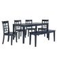 60-inch Rectangular Antique Dark Denim Dining Set - Window Back Chairs, 6-Piece Set