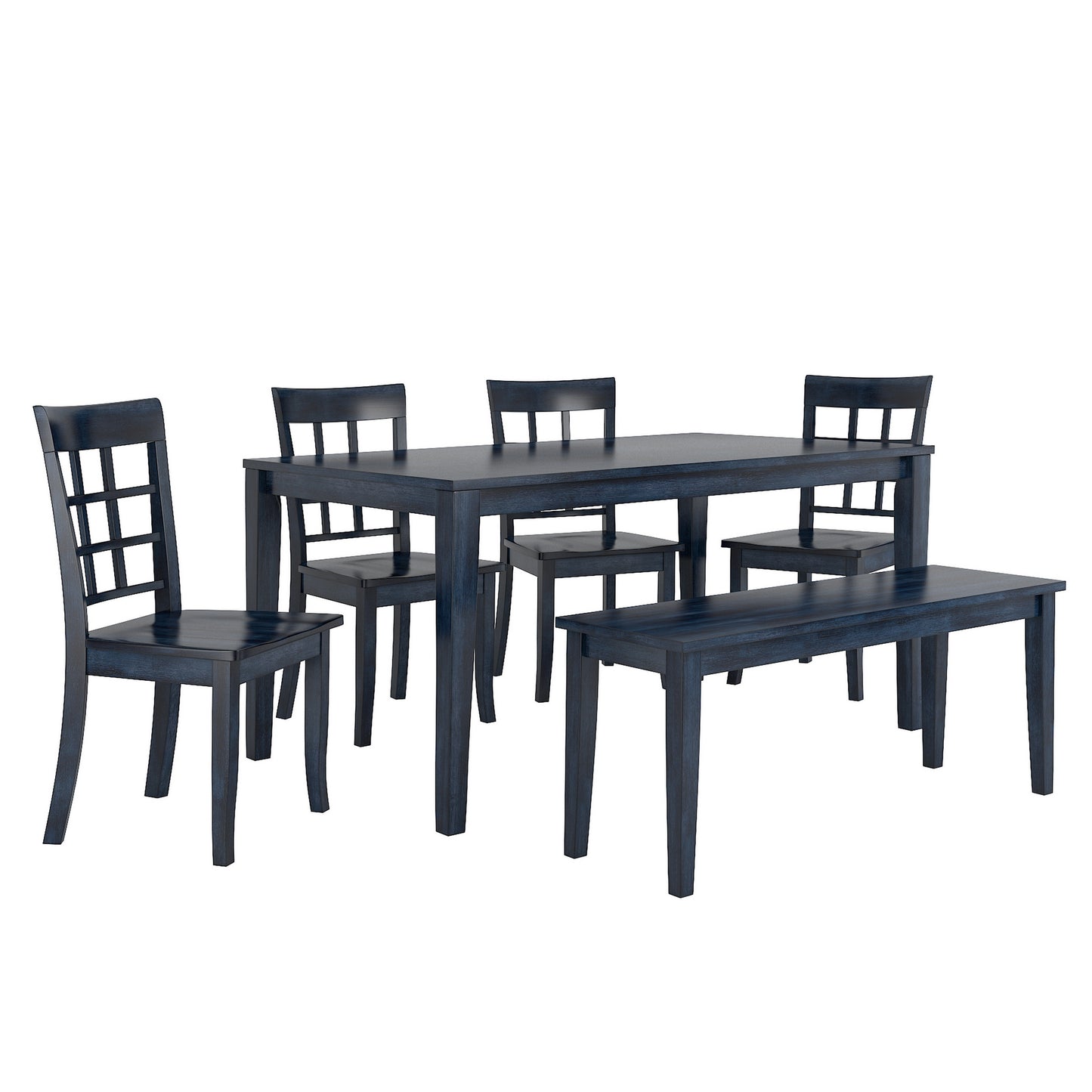 60-inch Rectangular Antique Dark Denim Dining Set - Window Back Chairs, 6-Piece Set