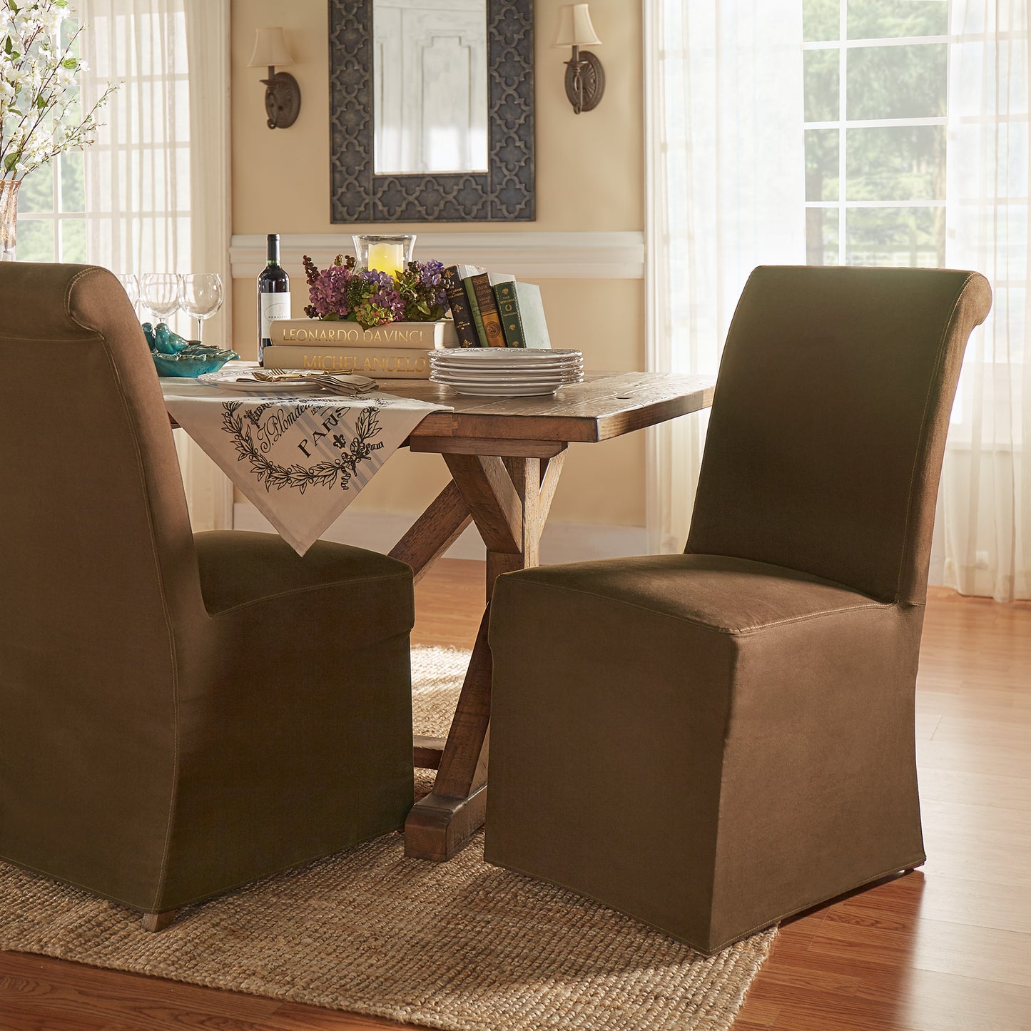 Slipcovered Rolled Back Parsons Chairs (Set of 2) - Brown Slipcover