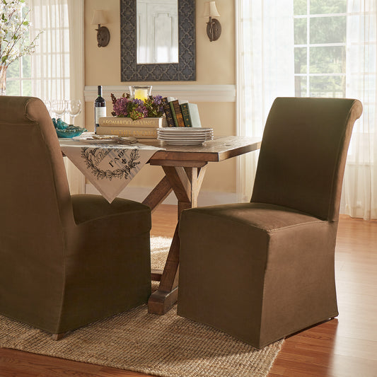 Slipcovered Rolled Back Parsons Chairs (Set of 2) - Brown Slipcover