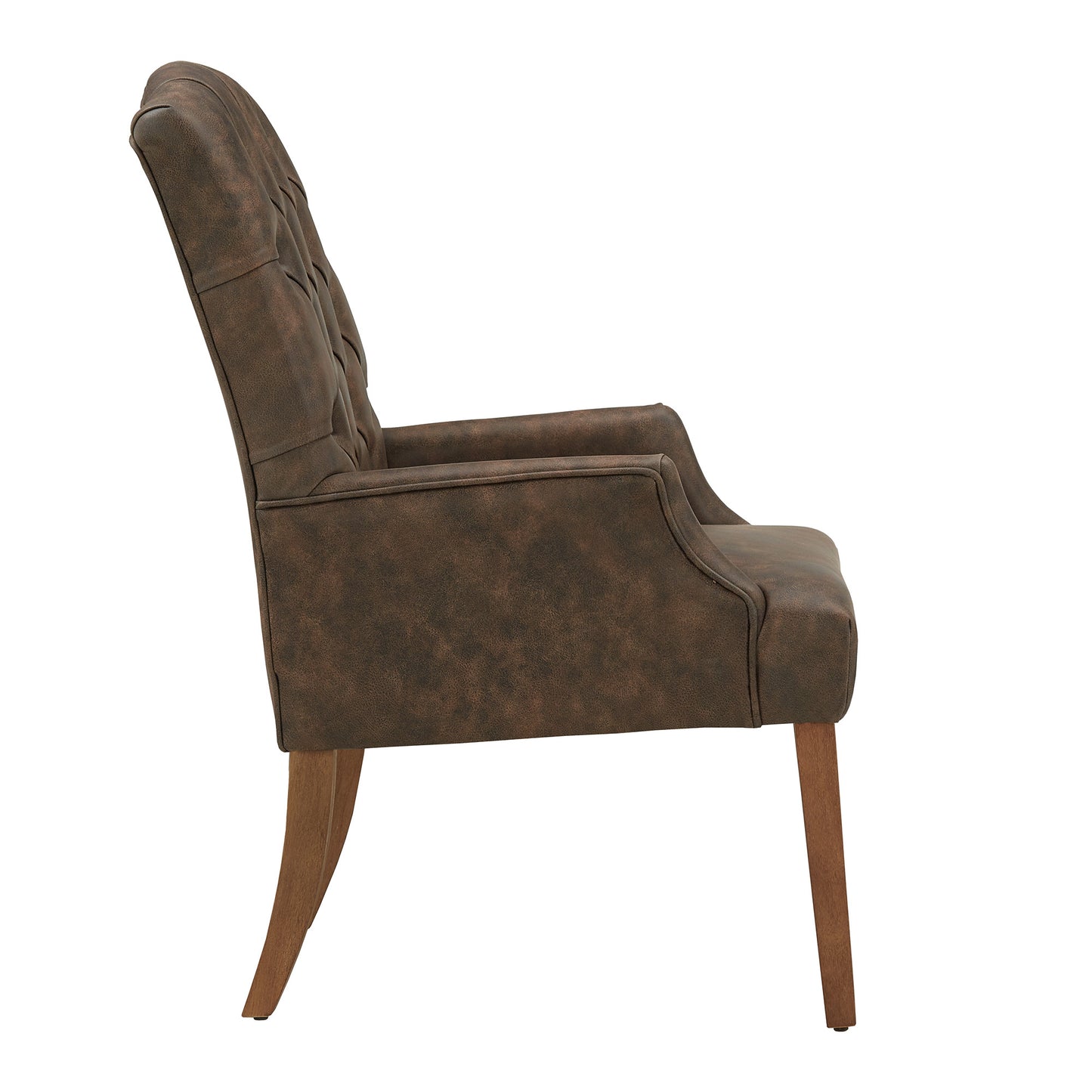 Light Distressed Natural Finish Polished Microfiber Tufted Dining Chair - Brown Polished Microfiber