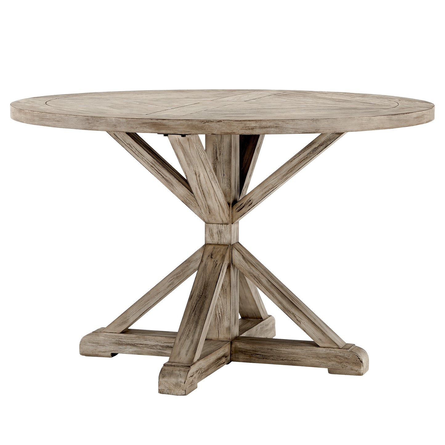 Rustic X-Base Round Pine Finish Dining Table - Antique Gray Finish, 48-inch