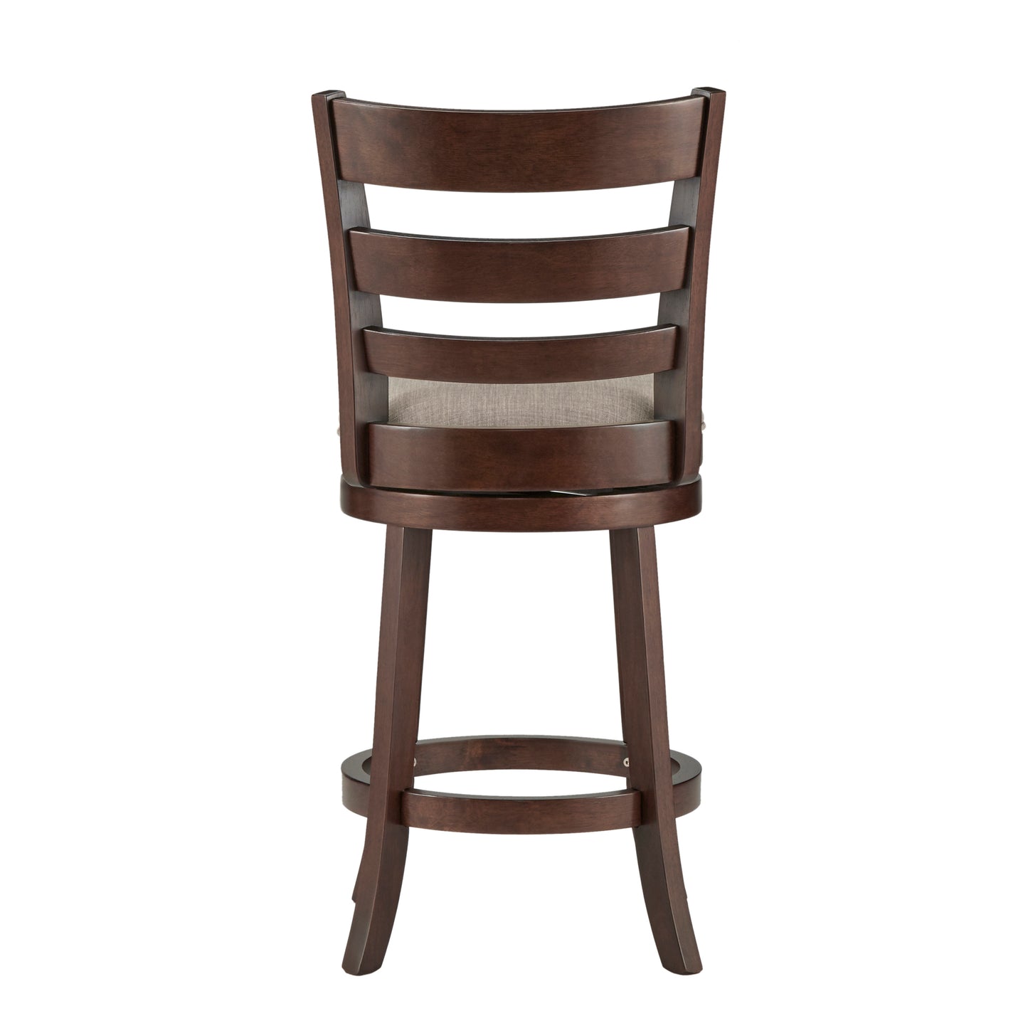 Ladder Back 24"H Swivel Counter Height Stool - Dark Charry Finish, Gray Linan