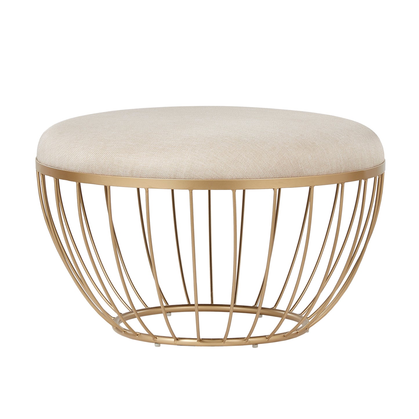 Fabric Upholstered Round Ottoman - Beige Linen