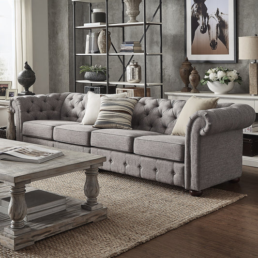 4-Seat Modular Chesterfield Sofa - Gray Linen