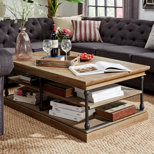 Cornice Rectangle Storage Shelf Coffee Table - Brown Finish