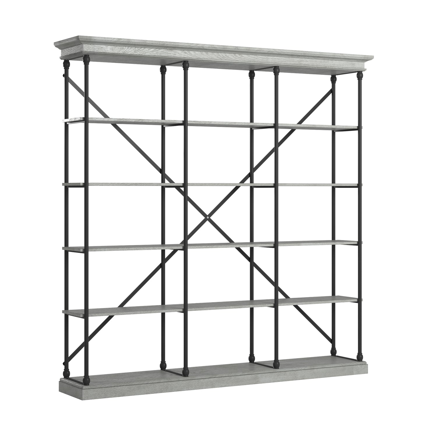 Cornice Triple Shelving Bookcase - Gray Finish