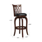 Scroll Back Swivel Stool - 29" Bar Height, Cherry Finish, Black Faux Leather