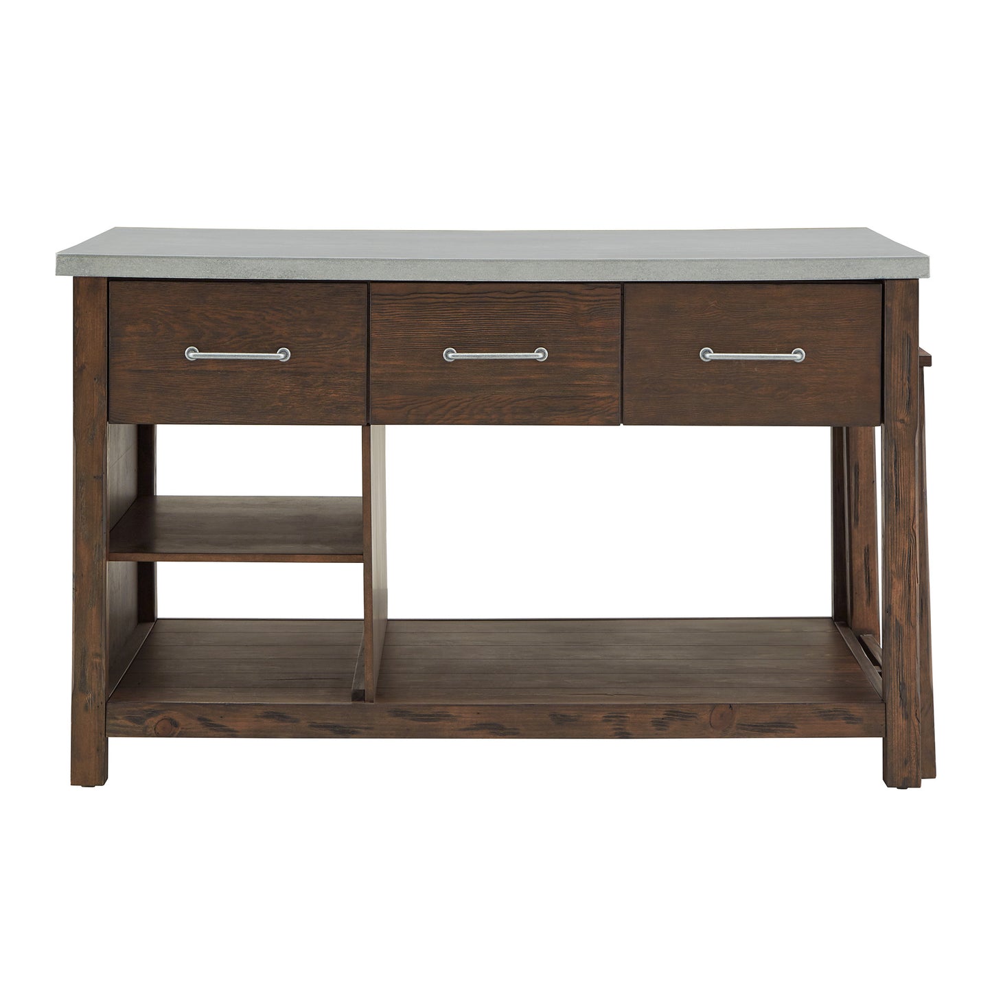 Reclaimed Look Extendable Kitchen Island - Brown Finish, Concrete Veneer Top