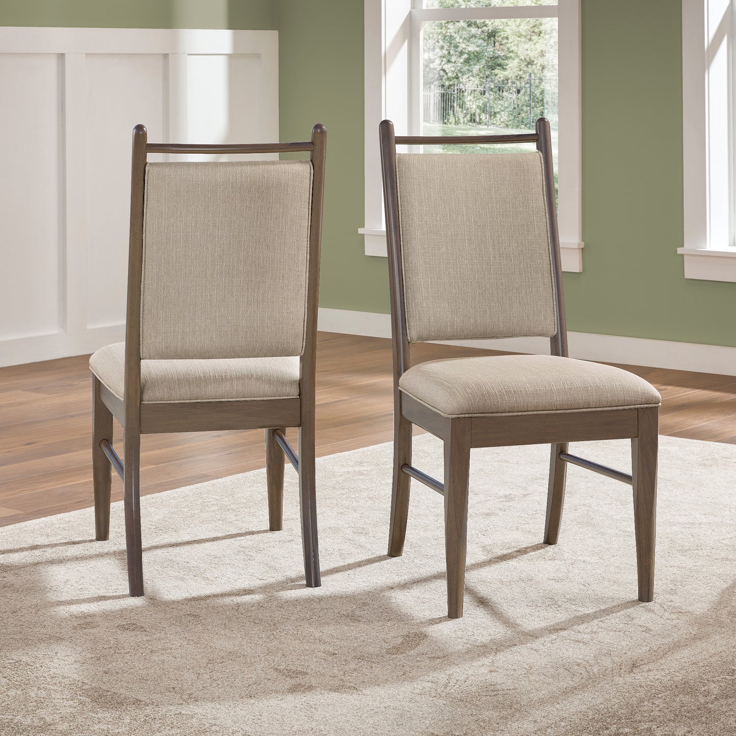 Wood Finish Beige Fabric Dining Chair (Set of 2) - Walnut