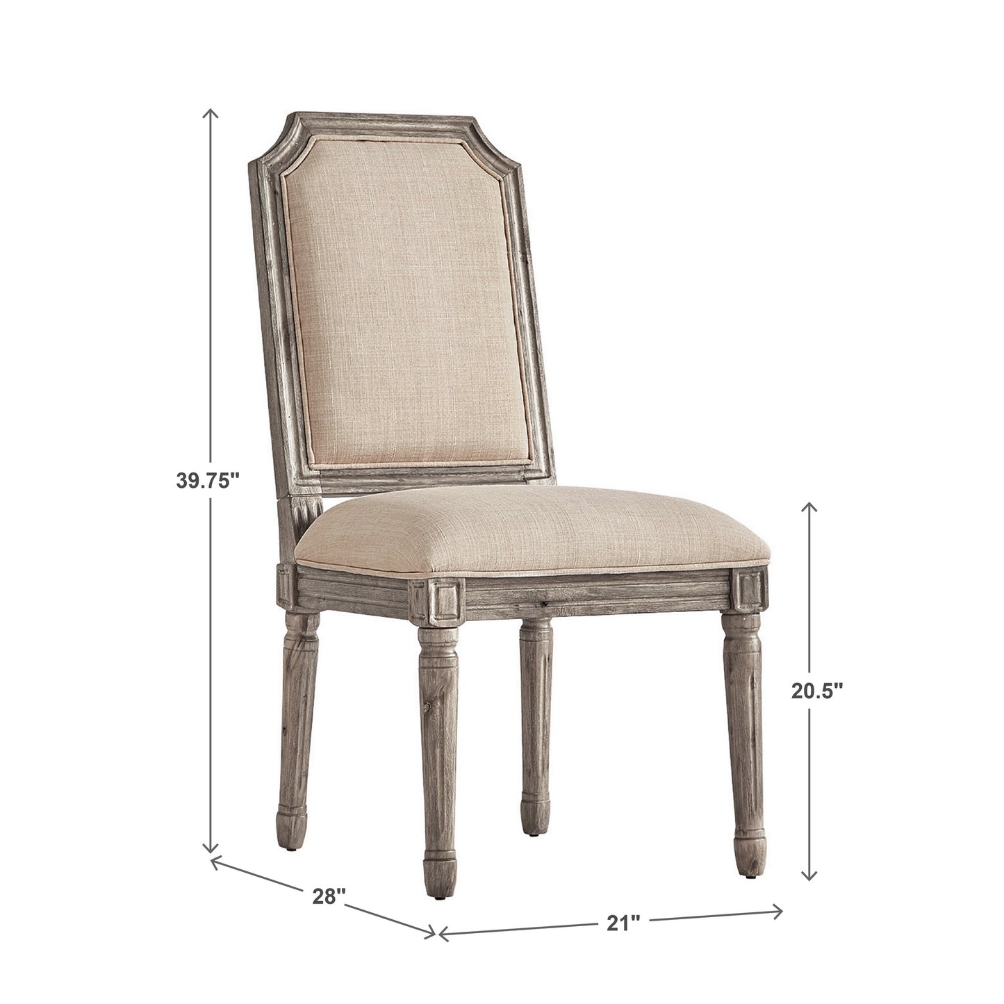 Arched Linen and Wood Dining Chairs (Set of 2) - Bridga Linan, Antiqua Gray Oak Finish