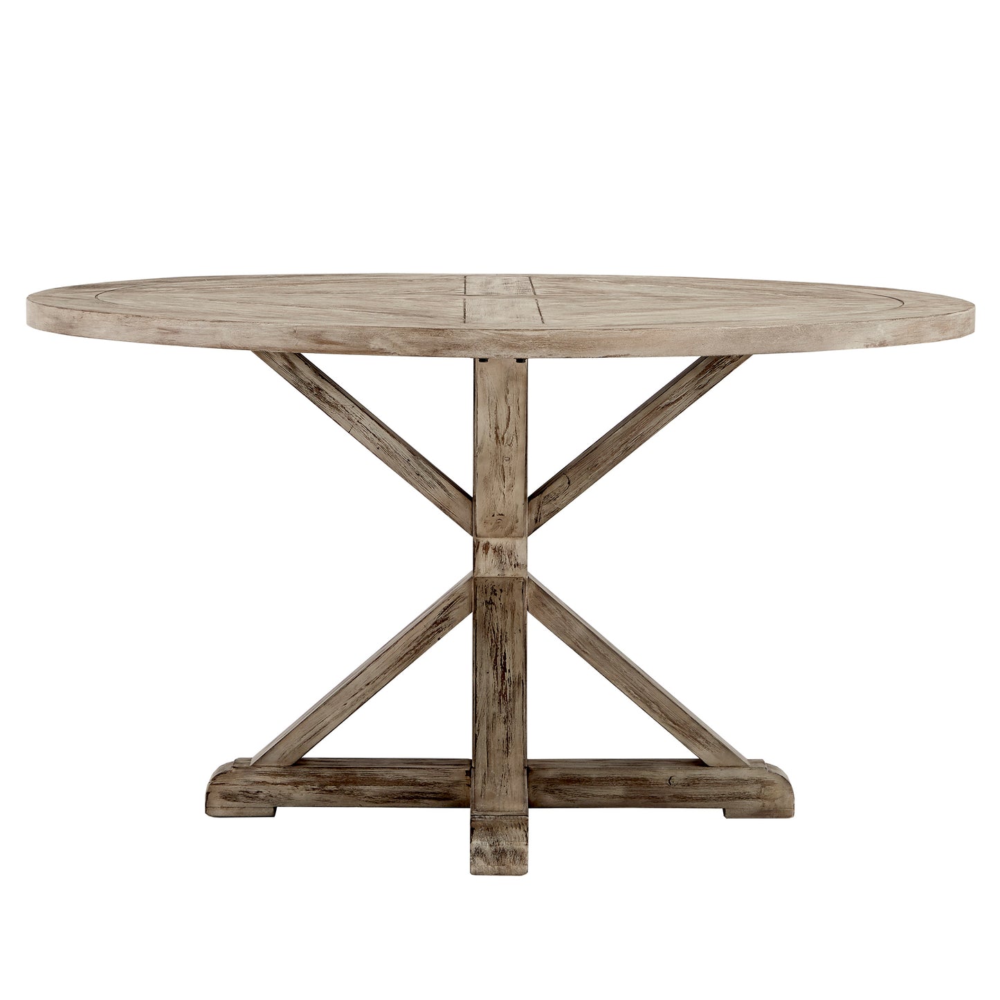 Rustic X-Base Round Pine Finish Dining Table - Antique Gray Finish, 54-inch