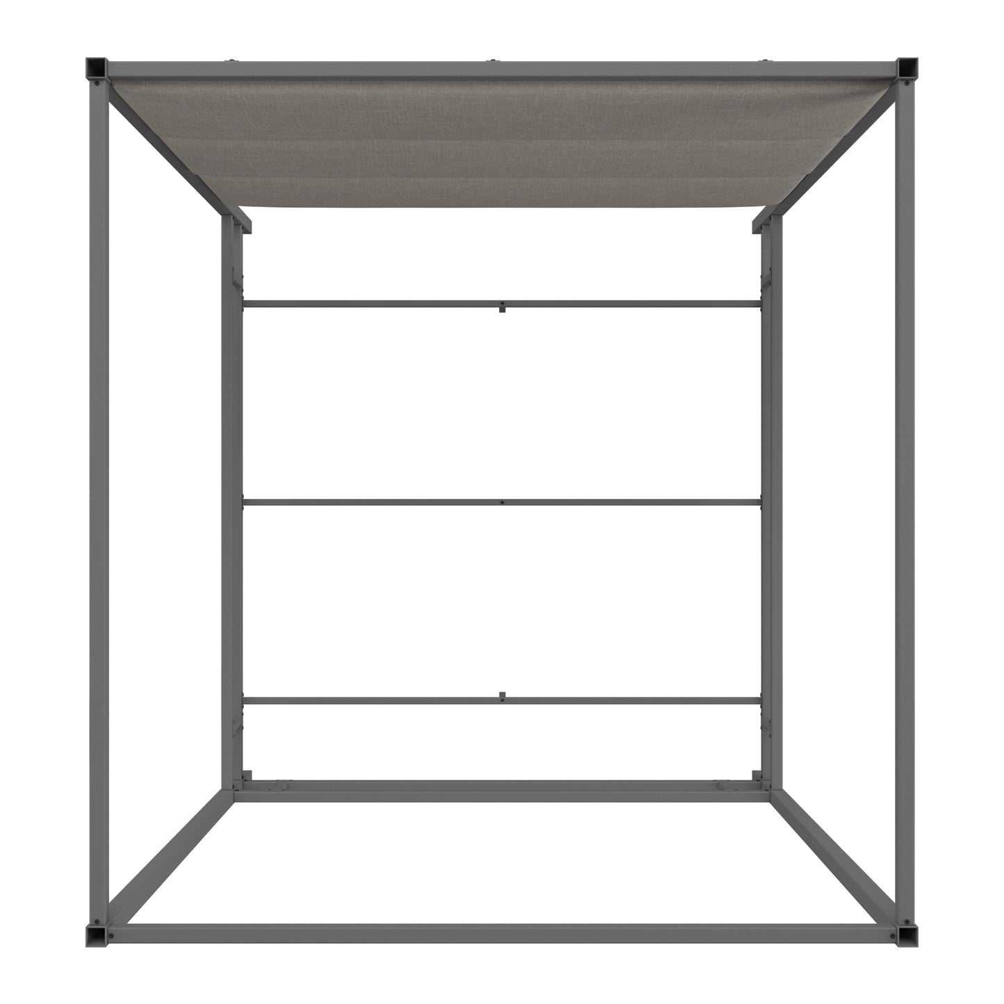 Metal Canopy Bed with Linen Panel Headboard - Gray Linen, Black Nickel Finish, King Size