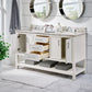 Bathroom Sink Vanity with White Marble Veneer Stone Top - 60", Double Sinks, White with Chrome Finish Hardware