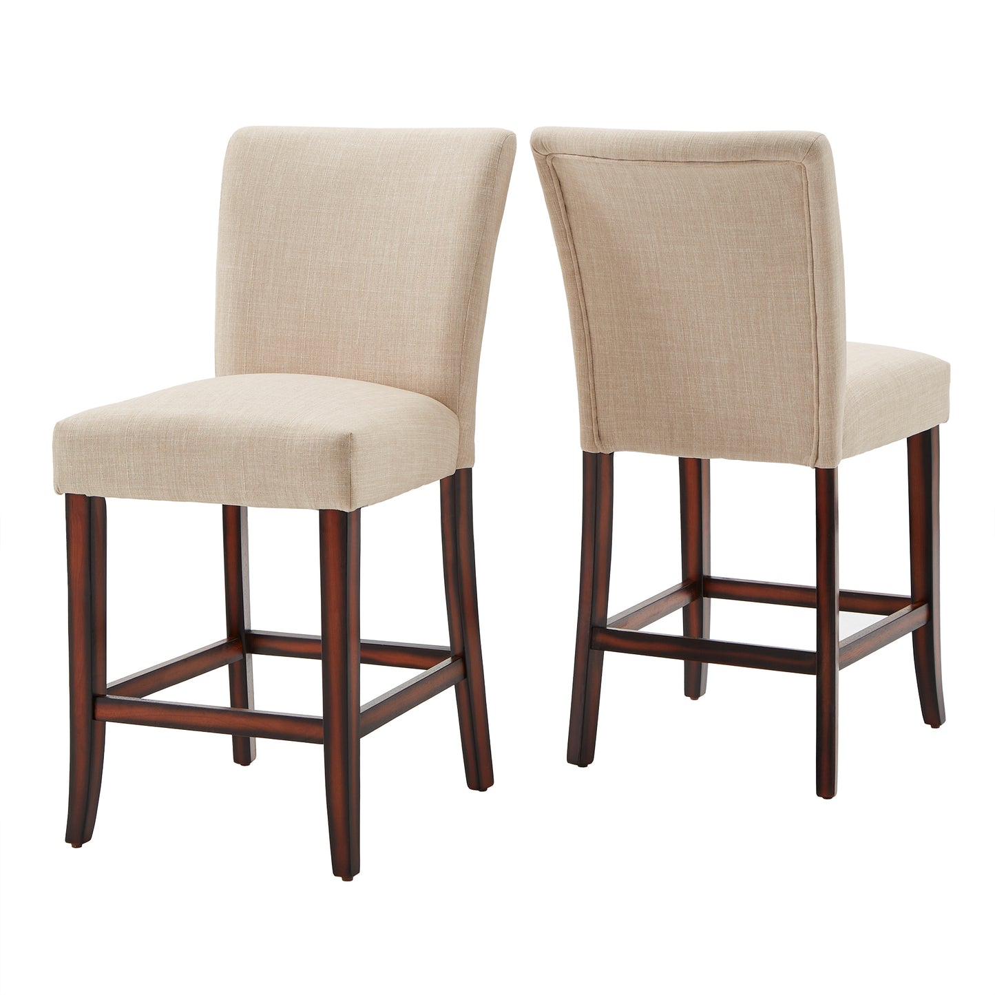 Classic Upholstered High Back Counter Height Chairs (Set of 2) - Espresso Finish, Beige