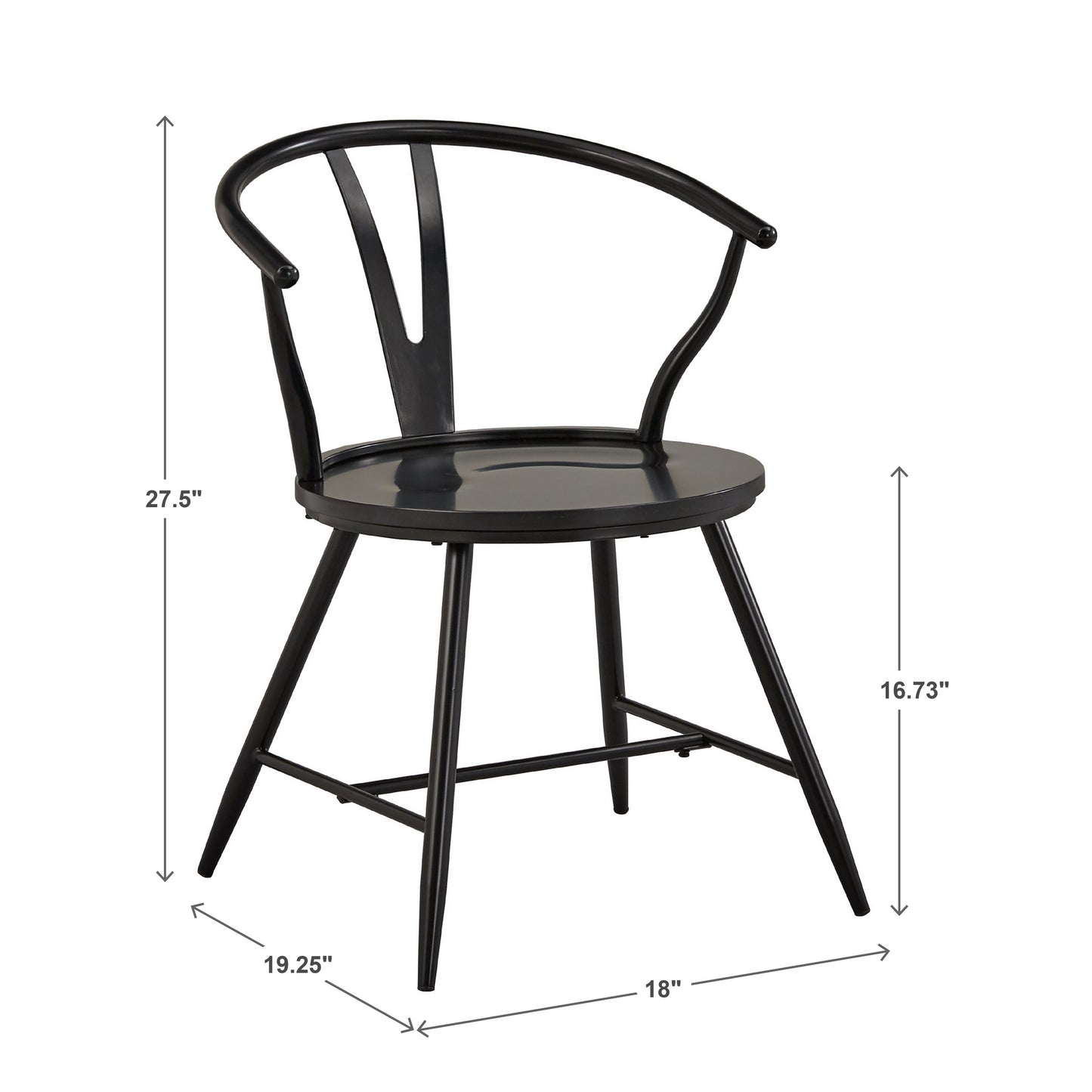 Wishbone Back Metal Side Chair with Wood Seat (Set of 2) - Black