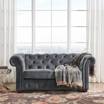 Chesterfield Loveseat - Dark Gray Valvat