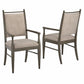 Wood Finish Beige Fabric Arm Chair (Set of 2) - Gray