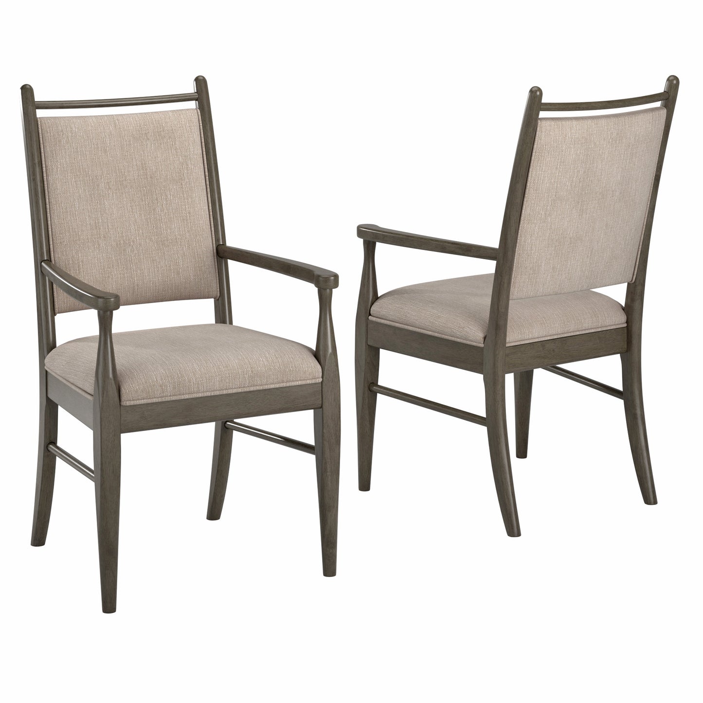 Wood Finish Beige Fabric Arm Chair (Set of 2) - Gray