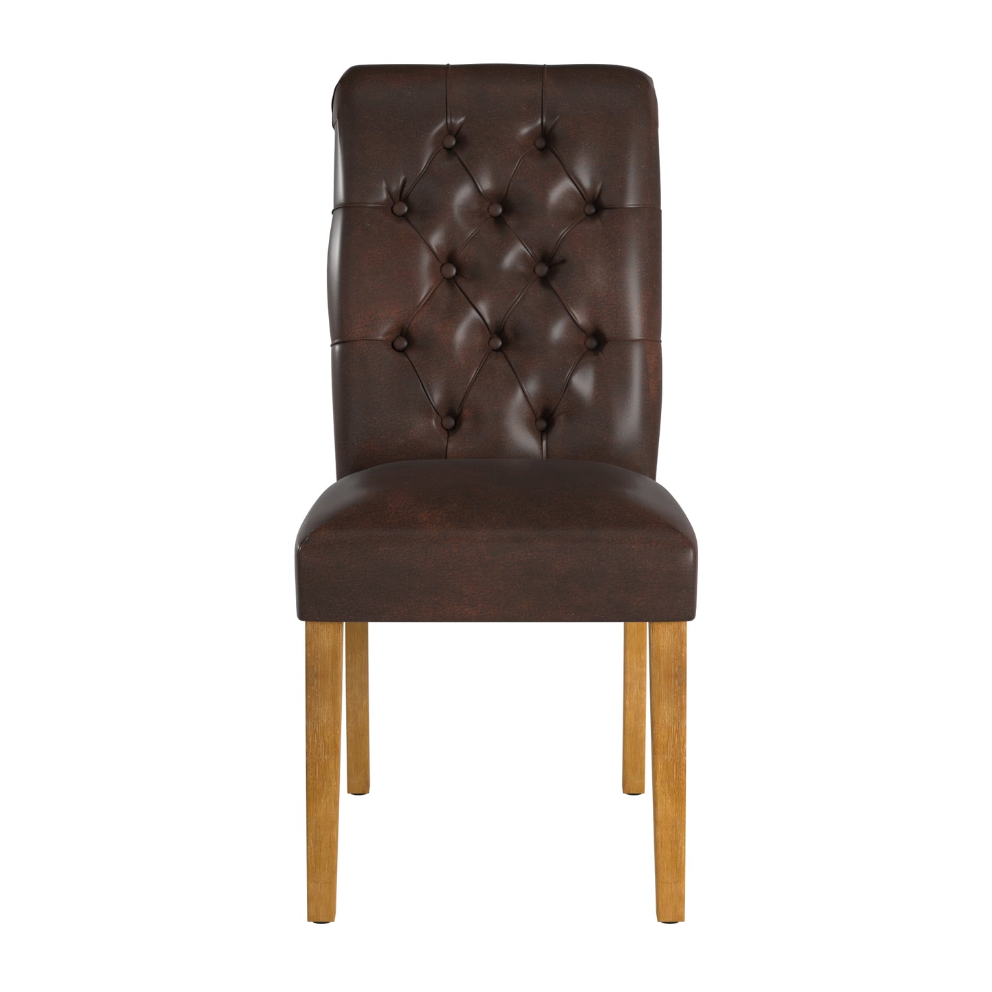 Premium Tufted Rolled Back Parsons Chairs (Set of 2) - Brown Bonded Leather