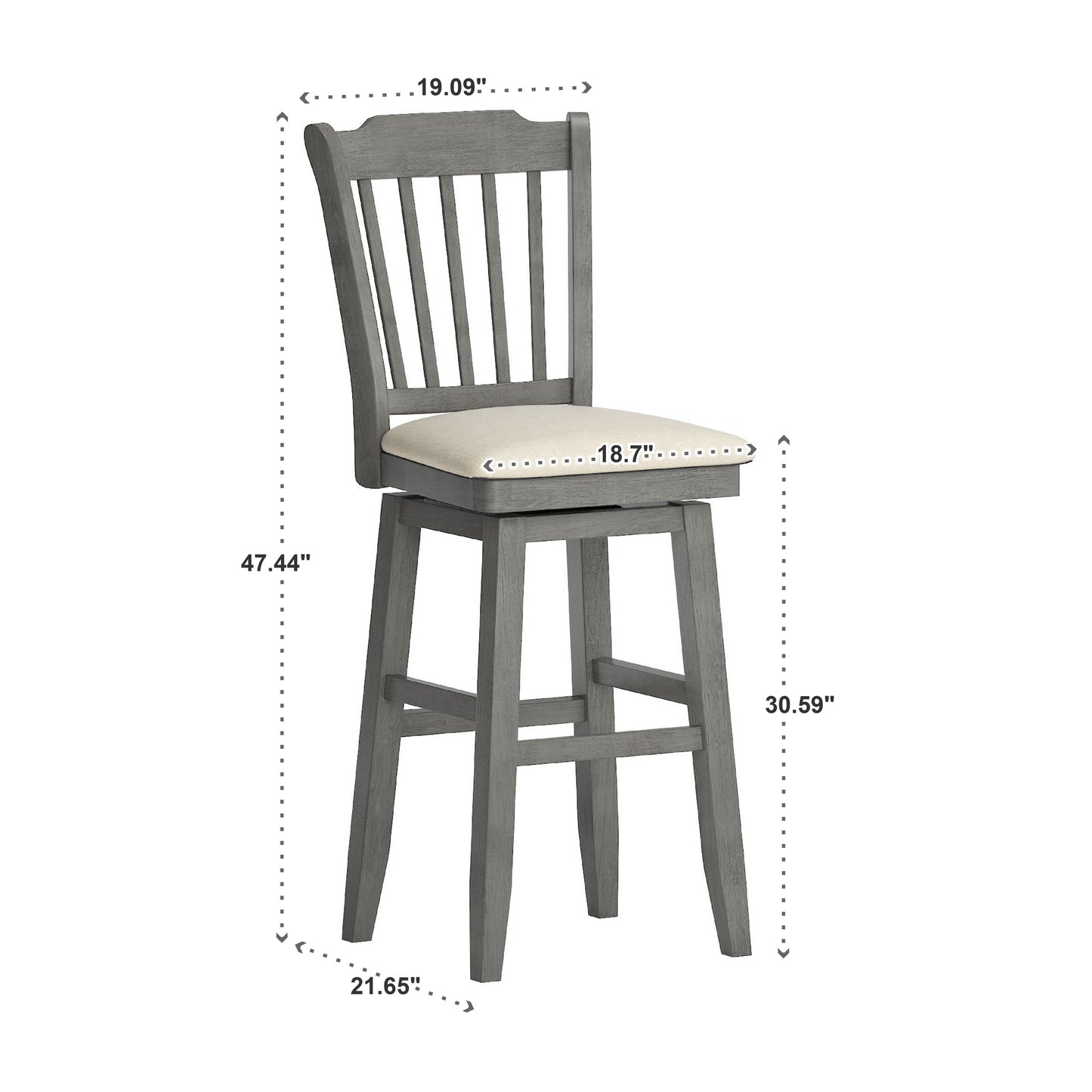 Slat Back Bar Height Wood Swivel Bar Stool - Antiqua Gray Finish