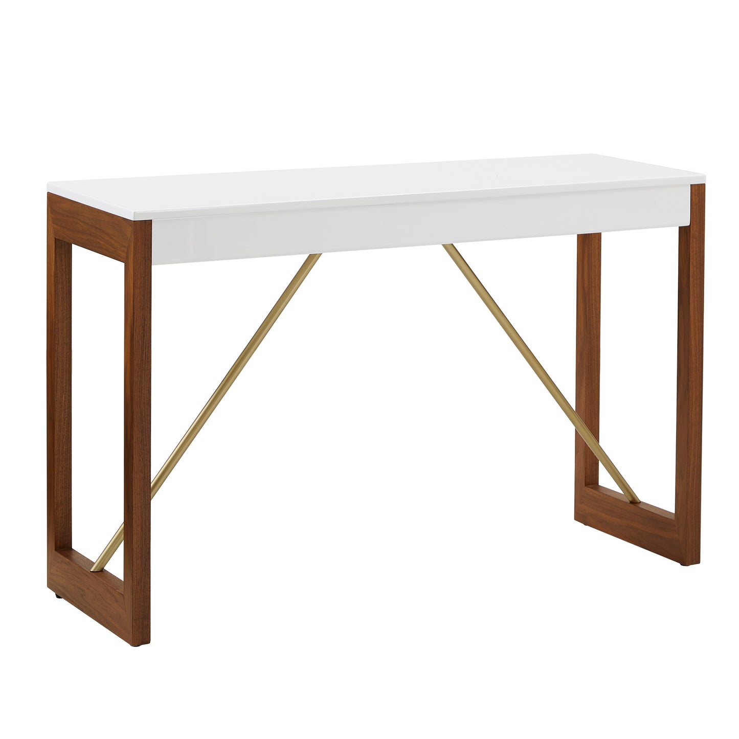 Two-Tone High Gloss White and Walnut Finish Sofa Table