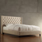 Wingback Button Tufted Platform Bed - Beige Linen, King