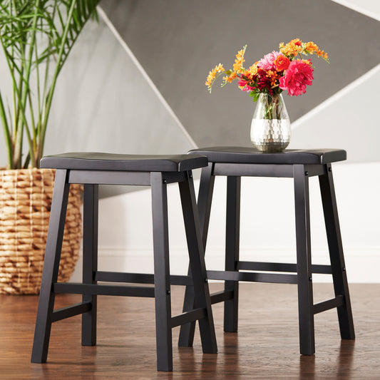 Saddle Seat 24" Counter Height Backless Stools (Set of 2) - Vulcan Black Finish