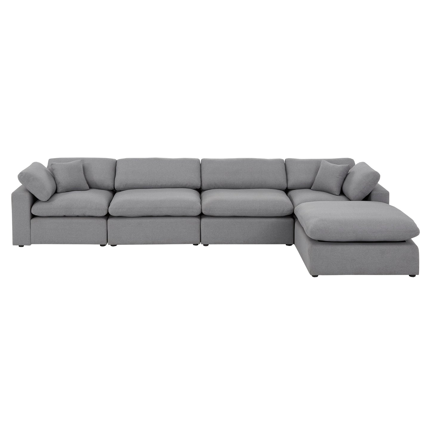 Gray Linen Weave Down Blend Chaise 4-5 Seat Modular Sectional Sofa with Ottoman