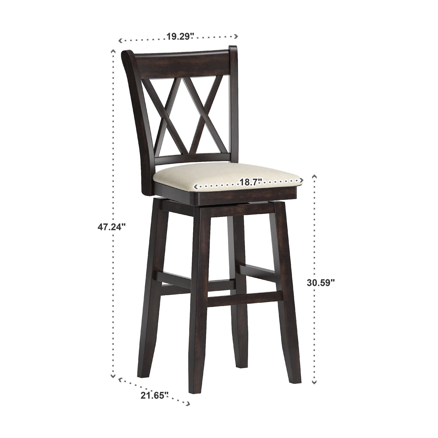 Double X-Back Wood Swivel Bar Stool - Antique Black Finish