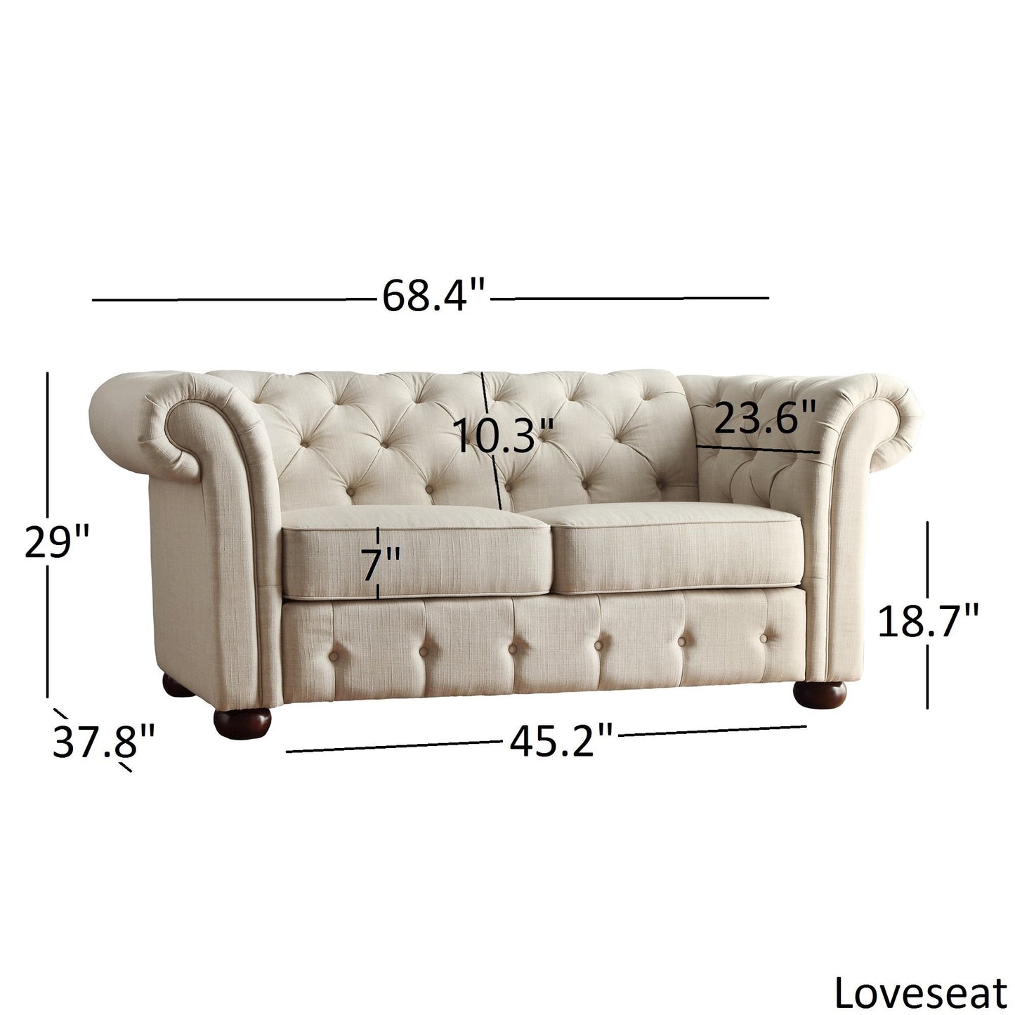 Chesterfield Loveseat - Beige Linen