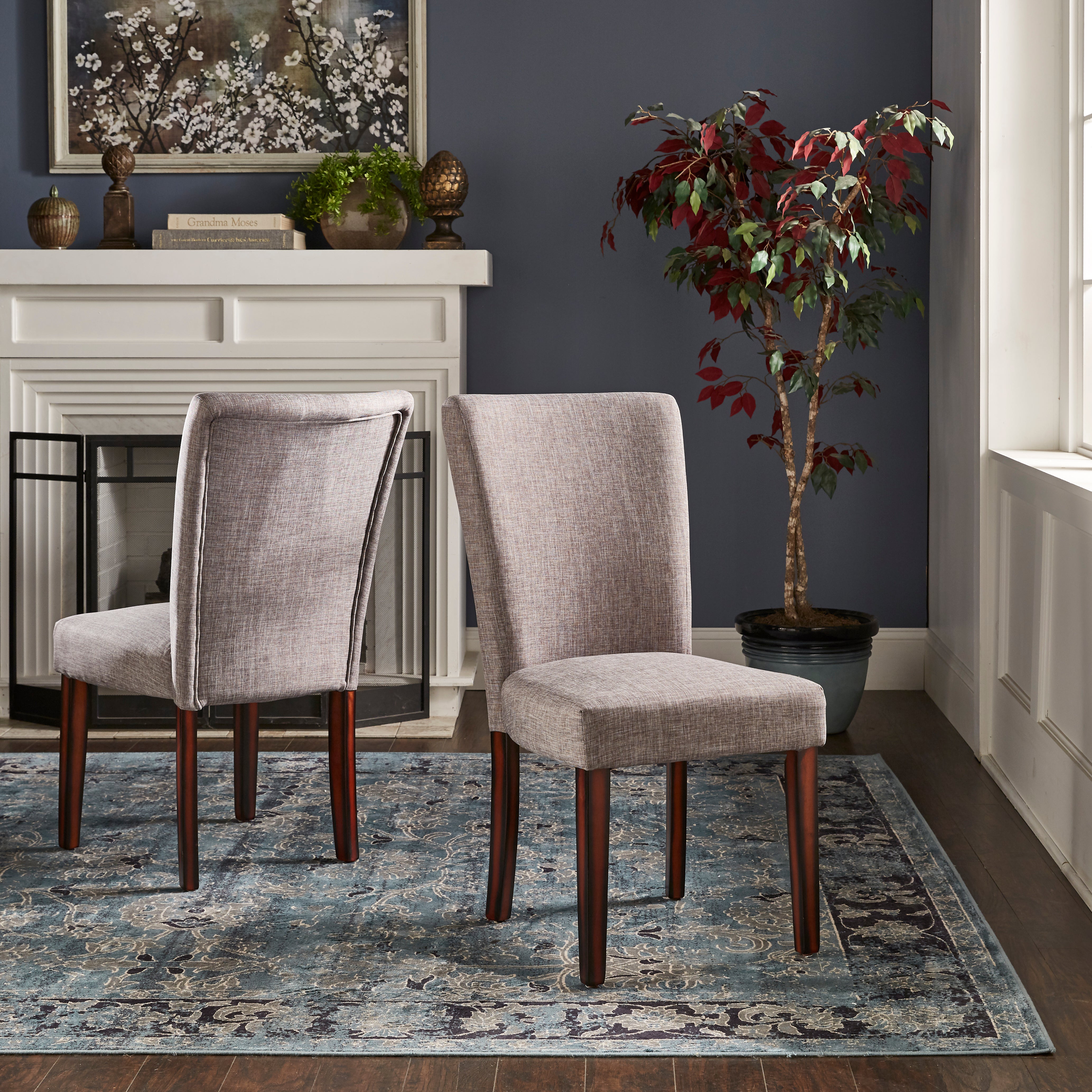 Linen Parsons Dining Chairs Set of 2 Espresso Finish Gray by iNSPIRE Q Classic iNSPIRE Q Home