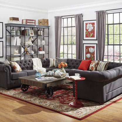 10-Seat U-Shaped Chesterfield Sectional Sofa - Dark Gray Linan