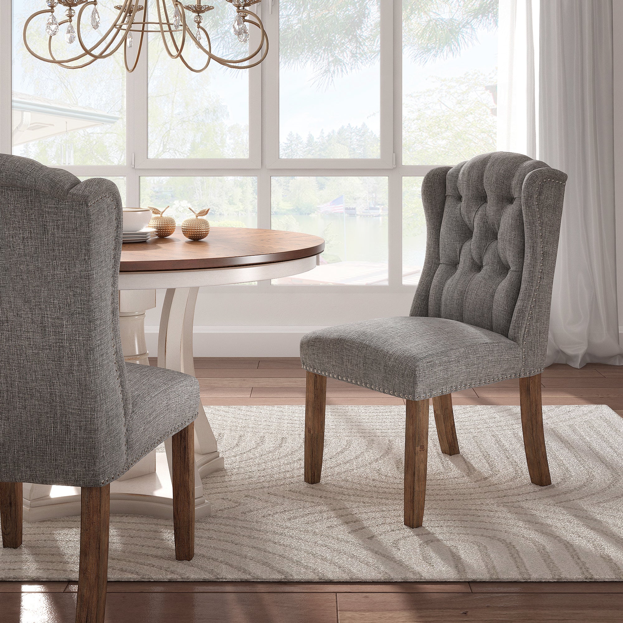 Grey tufted best sale dining room chairs