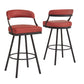 Black Finish Metal Vegan Leather Swivel Chair (Set of 2) - 29 in. Bar Height, Red