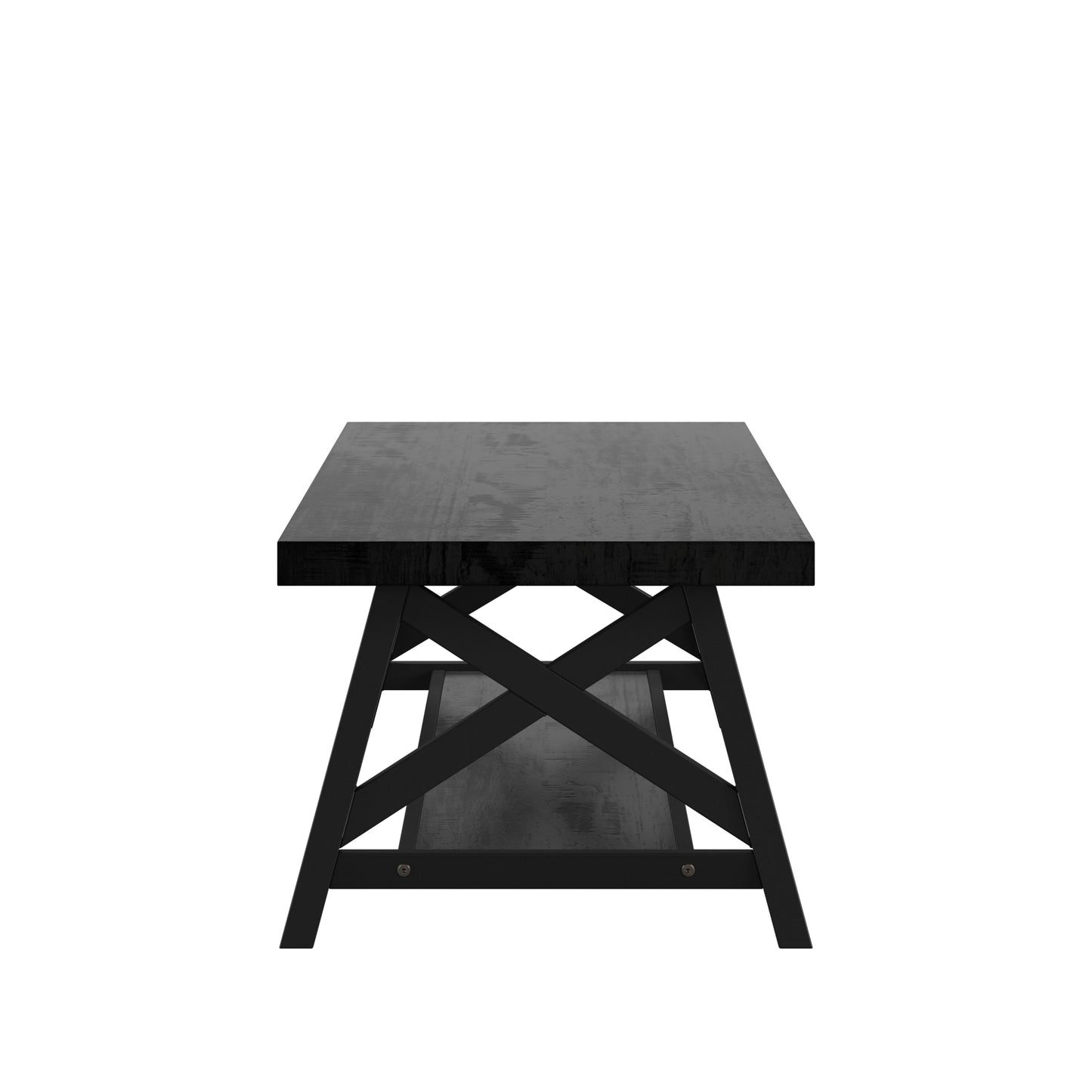 Rustic X-Base Accent Tables - Black Finish, End Table and Coffee Table Set