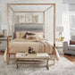 Metal Canopy Bed with Upholstered Headboard - Gray Linan, Champagna Gold Finish, Quaan Siza