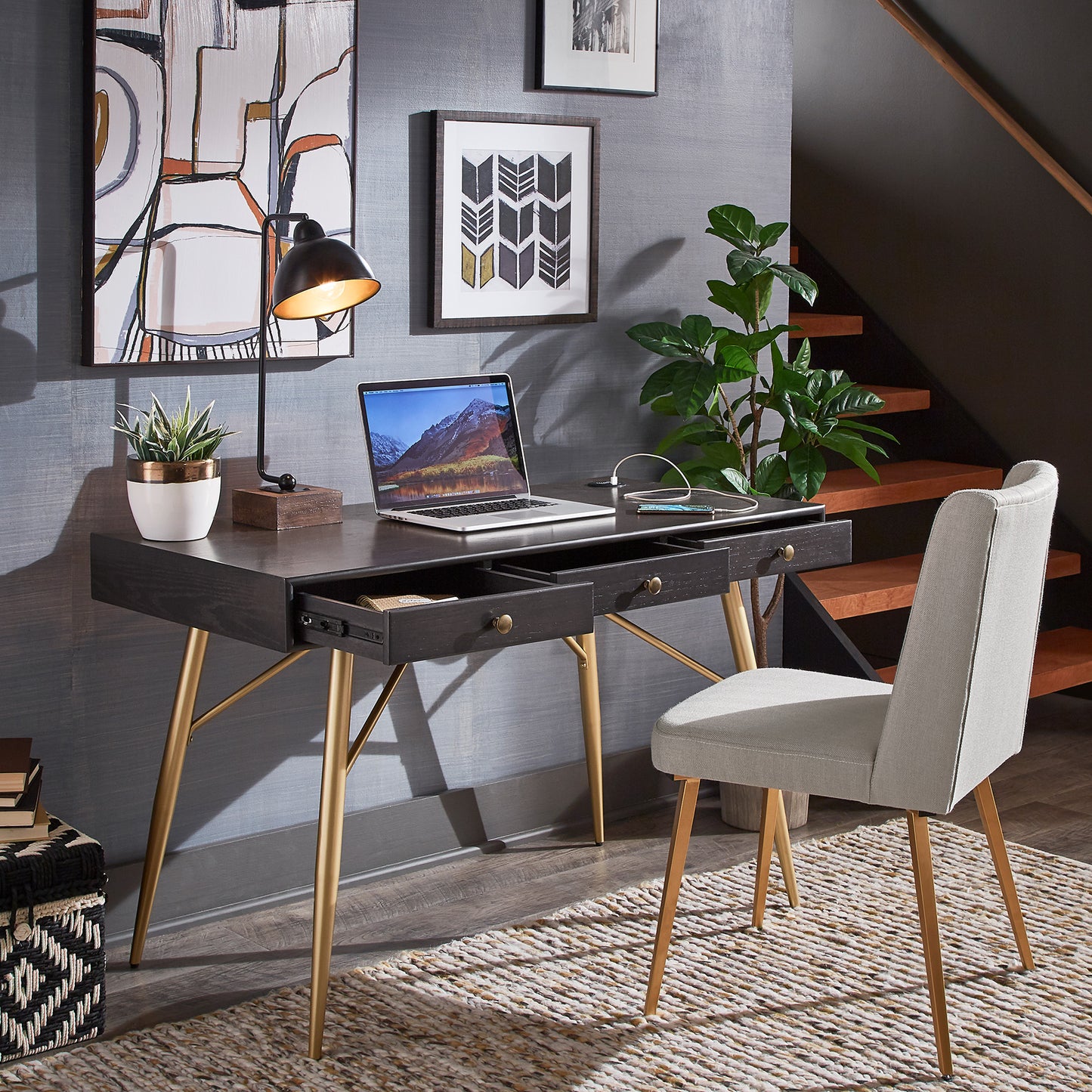 3-Drawer Writing Desk with Charging Station