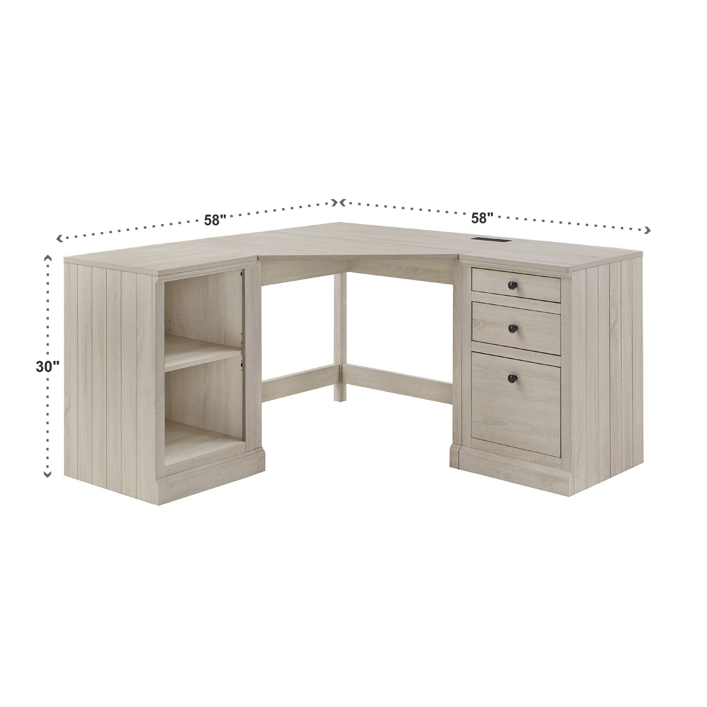 40 in. Corner Desk with USB Chargers and 3-drawer File Cabinet - Antique White Finish