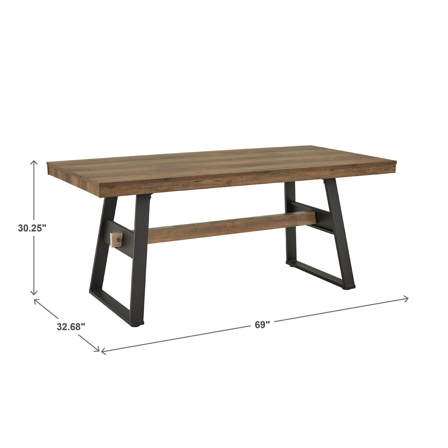 69" Black Metal Brown Wood Finish 4-person Dining Table