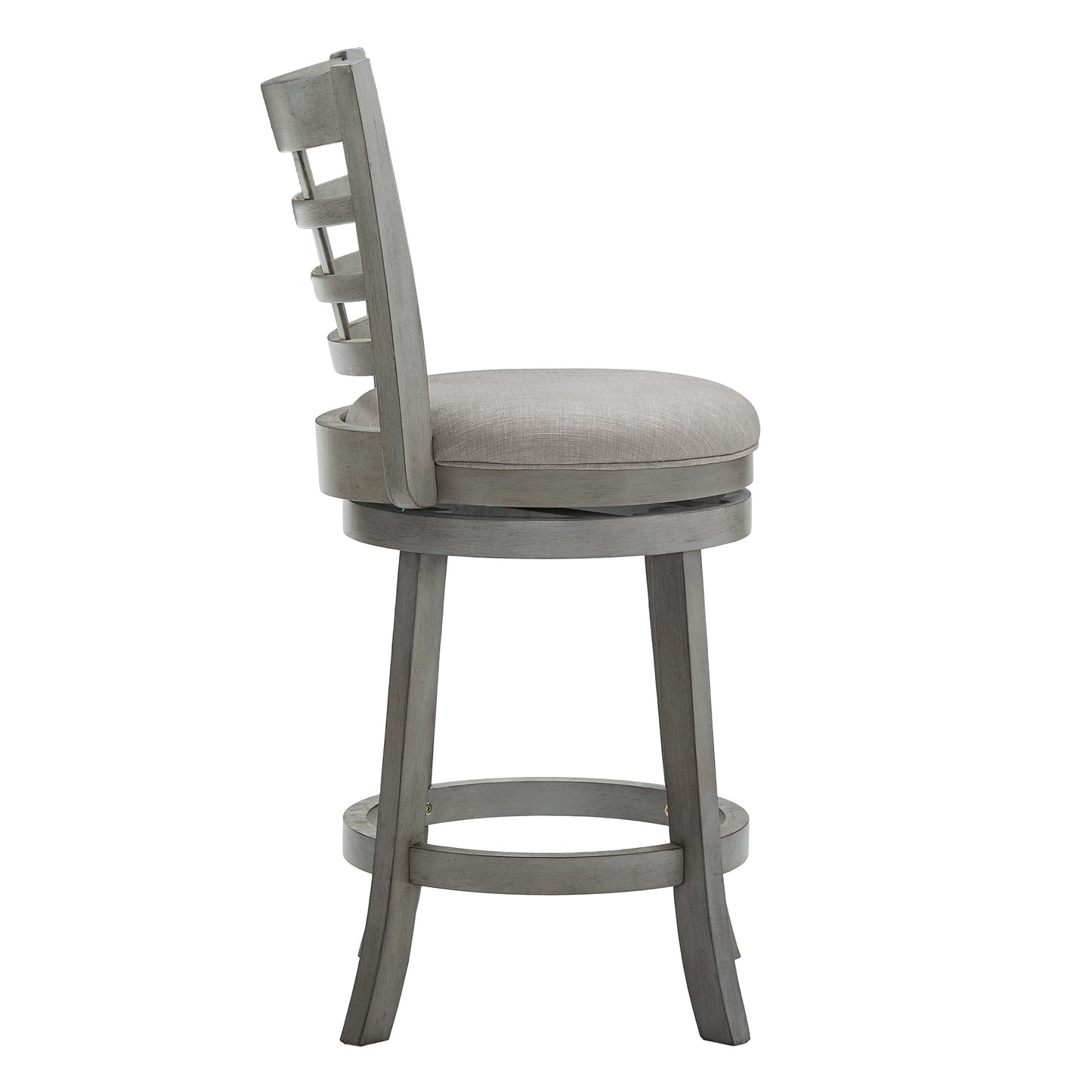 Window Back 24"H Swivel Counter Height Stool - Antique Gray Finish, Gray Linen