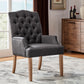 Light Distressed Natural Finish Linen Tufted Dining Chair - Dark Gray Linen