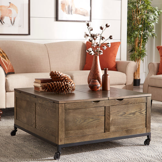 Square Storage Trunk Coffee Table with Iron Casters