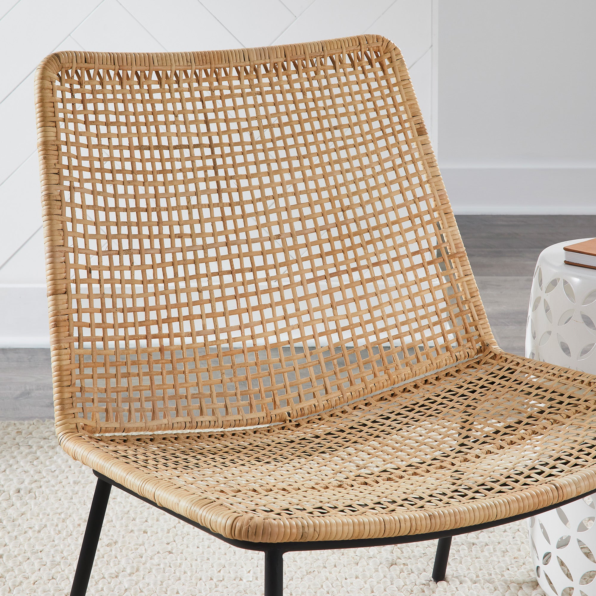 27.16 Wide Natural Curved Rattan Chair with Black Metal Frame by iNSPIRE Q Modern iNSPIRE Q Home