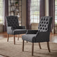 Light Distressed Natural Finish Linen Tufted Dining Chair - Dark Gray Linen