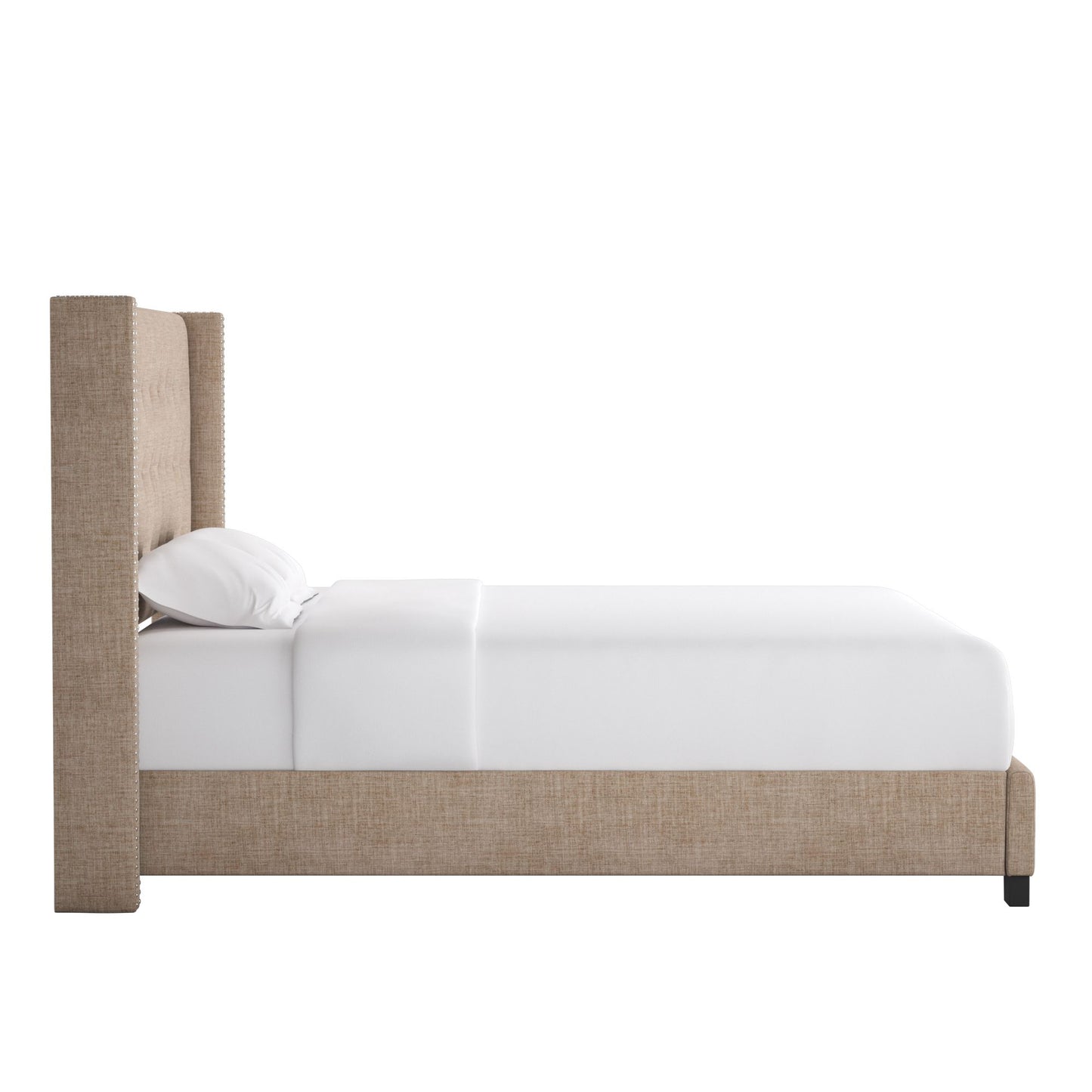 Tufted Linen Wingback Bed - Beige Linen, King