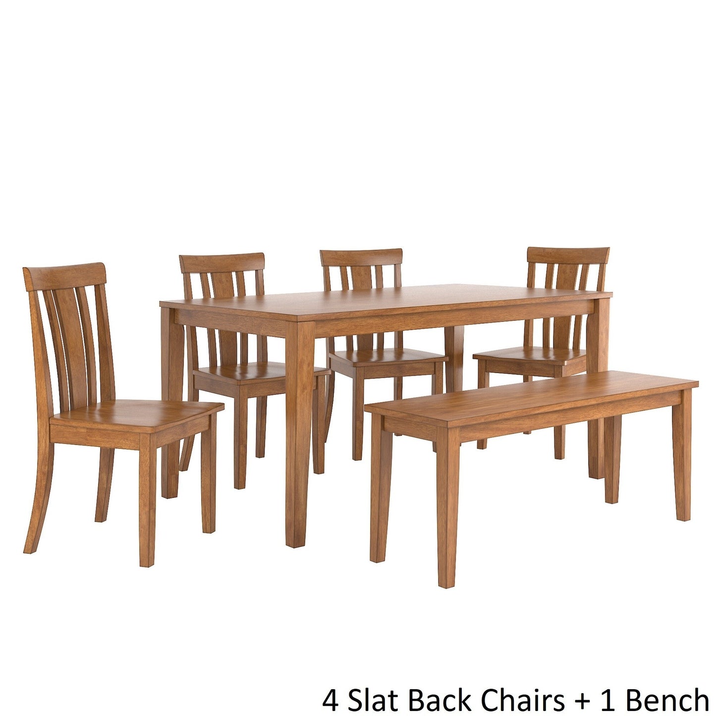 60-inch Rectangular Oak Finish Dining Set - Slat Back Chairs, 6-Piece Set